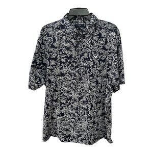 Callaway Men’s 3L Black Quick-Dry Golf Shirt Floral Print Cotton Blend